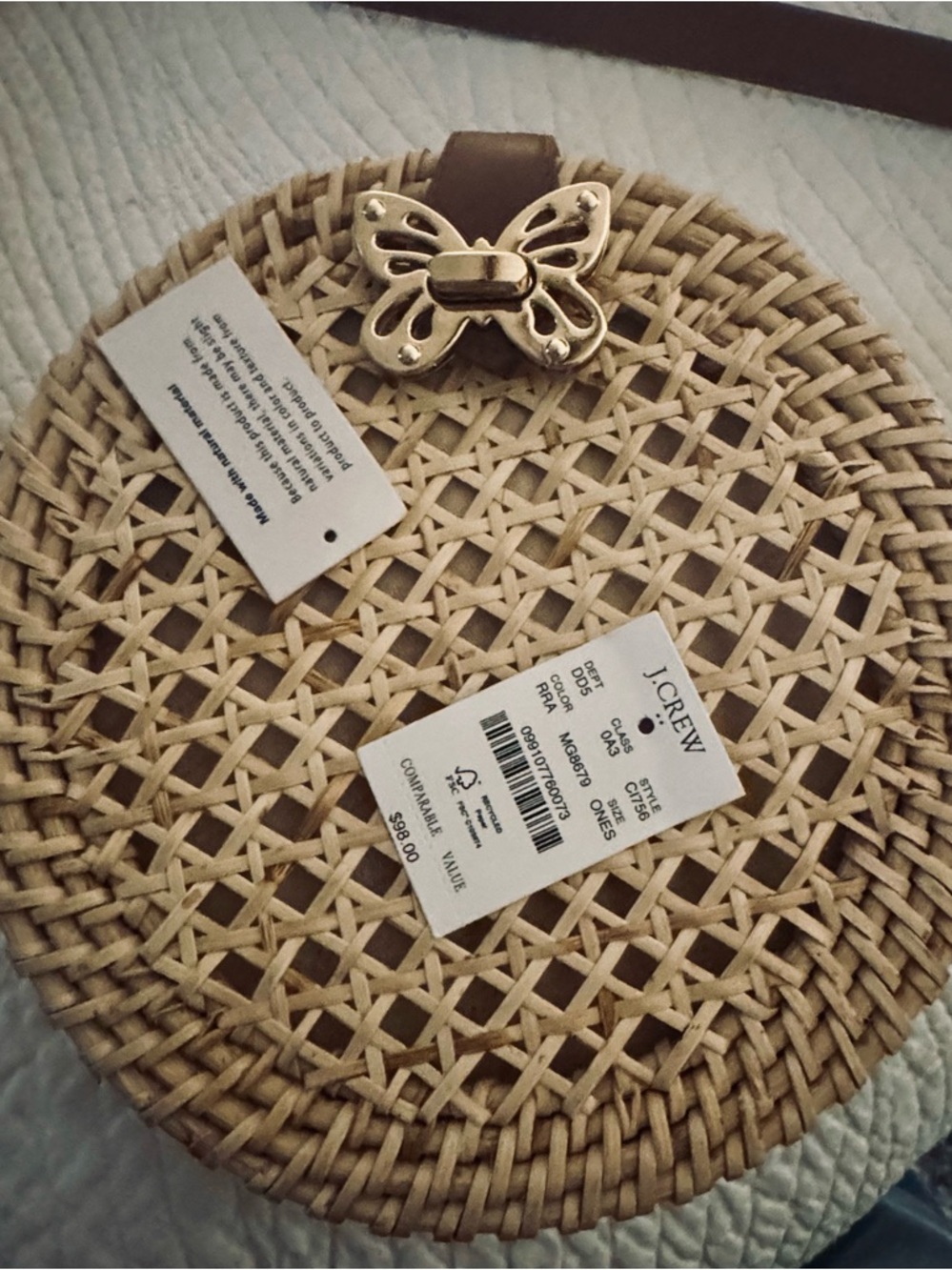 New! J.Crew Rattan Circle Bag w Custom Butterfly Twist Lock. Read - Picture 2 of 8